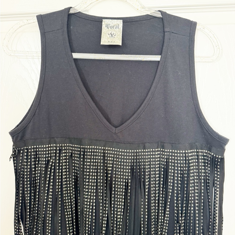 VOCAL Gold Studded Fringe Sleeveless Tiered Top LARGE - Picture 4 of 7